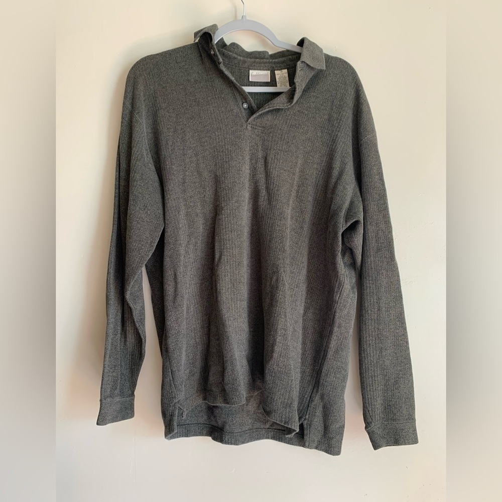 Fieldmaster Mens Top Shirt Long Sleeve Winter Fall Size M Green Grey Pullover